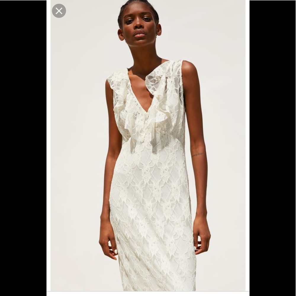 Zara long lace Ruffle Maxi Dress - Picture 2 of 7